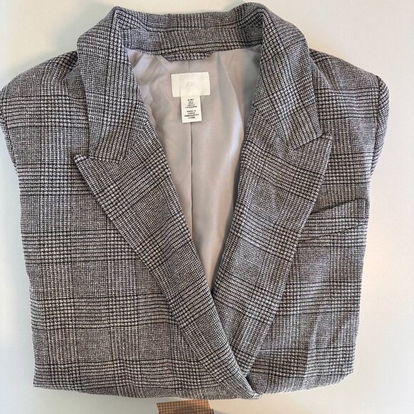 H&M Oversized Blazer Jacket Black and White Plaid Corporate Core Women's Size S - Picture 4 of 6